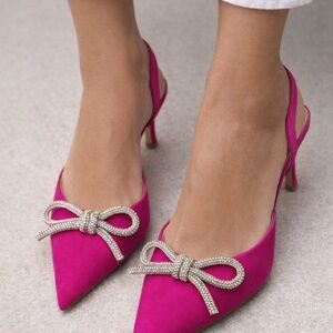 Elegant Zara Pink Slingback Heels with Bow